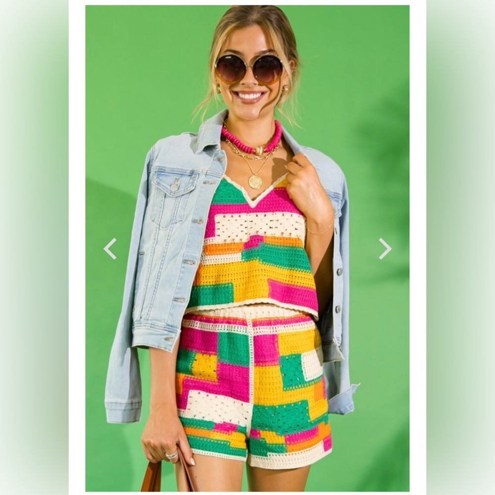 Colorful Crochet Top and Shorts Set